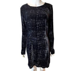 DOLCE VITA Women Reef Aztec Velvet Blouson Dress Back Hole Short Sleeve Black L